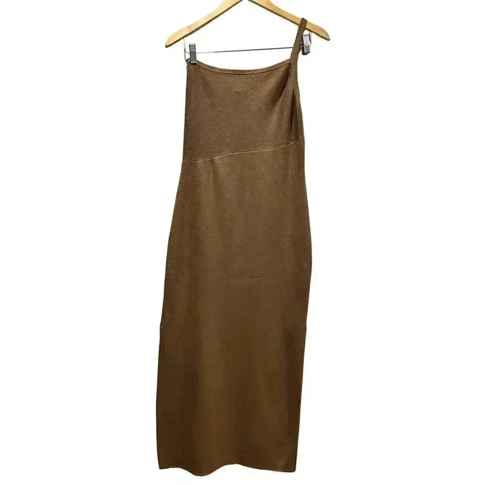 HOUSE OF‎ HARLOW 1960  Ribbed Brown One Shoulder Strap Dress Size M - Picture 2 of 6